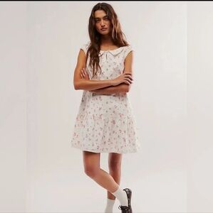 NWoT FREE PEOPLE Beasley Mini Dress - Ivory Combo small pink white